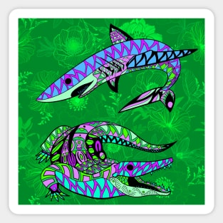 the shark and the alligator in wetland landscape ecopop Sticker